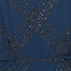 Pre Owned Jenny Packham Blue Embellished Silk Cutout Back Detail Blouson Gown M