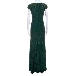 Jenny Packham Green Embellished Matador Evening Gown