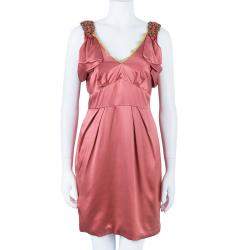 Pre Owned Jenny Packham Coral Embellished Silk Dress M