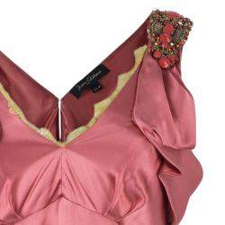 Pre Owned Jenny Packham Coral Embellished Silk Dress M