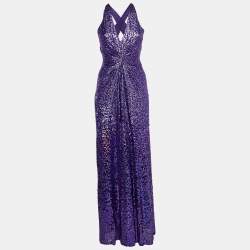Jenny Packham Purple Sequin Halter Neck Gown M