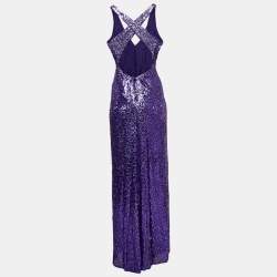 Jenny Packham Purple Sequin Halter Neck Gown M