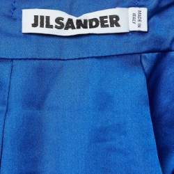 Jil Sander Blue Silk Satin Puffer Midi Skirt L 