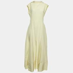 Pre Owned Jil Sander Yellow Linen Blend Open Back Maxi Dress S