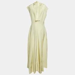 Pre Owned فستان جيل ساندر أصفر خليط كتان بظهر مفتوح ماكسي صغير