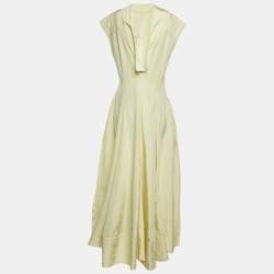 Pre Owned فستان جيل ساندر أصفر خليط كتان بظهر مفتوح ماكسي صغير