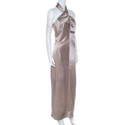 Jil Sander Beige Silk Halterneck Maxi Dress L