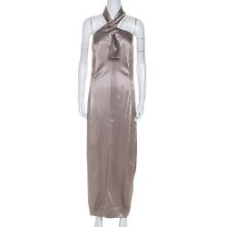 Jil Sander Beige Silk Halterneck Maxi Dress L