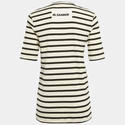 Jil Sander Cream/Black Striped Cotton Rib Knit T-shirt L