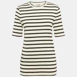Jil Sander Cream/Black Striped Cotton Rib Knit T-shirt L