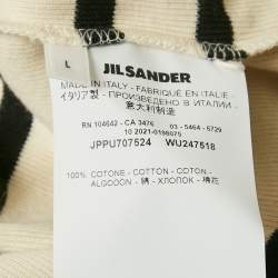 Jil Sander Cream/Black Striped Cotton Rib Knit T-shirt L