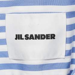 Pre Owned Jil Sander White/Blue Stripe Cotton Button Front Shirt Dress S