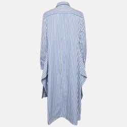 Pre Owned Jil Sander White/Blue Stripe Cotton Button Front Shirt Dress S