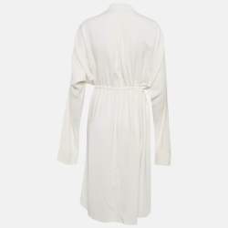 Jil Sander White Sateen Waist Drawstring Midi Dress S