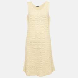 Jil Sander Yellow Crochet Knit Short Sleeveless Dress L