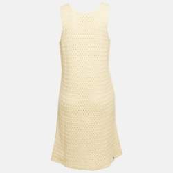 Jil Sander Yellow Crochet Knit Short Sleeveless Dress L