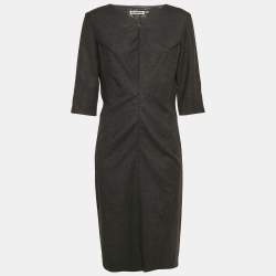 Jil Sander Grey Wool V-Neck Sheath Dress L