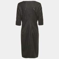 Jil Sander Grey Wool V-Neck Sheath Dress L
