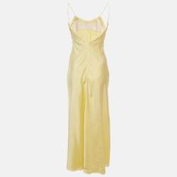 Pre Owned Jil Sander Yellow Satin Draped Neck Long Dress S