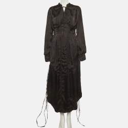 Pre Owned Jil Sander Black Satin Pleated Maxi Dress M