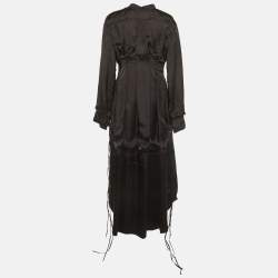 Pre Owned Jil Sander Black Satin Pleated Maxi Dress M