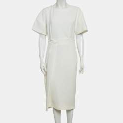 مملوكة مسبقًا فستان جيل ساندر أبيض كريب مطوي ميدي صغير