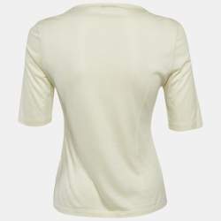 Pre Owned Jil Sander Cream Jersey V-Neck Top M