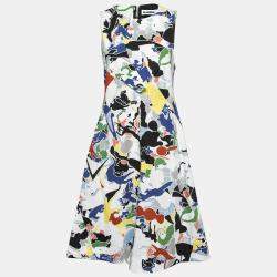 Jil Sander Multicolor Abstract Print Cotton Sleeveless Flared Dress XS 