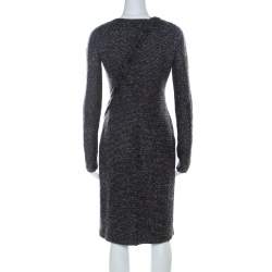 Jil Sander Monochrome Wool Blend Textured Wrap-Button Detail Sheath Dress M