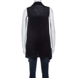 Jil Sander Navy Blue Knit Waterfall Front Sleeveless Sweater S 
