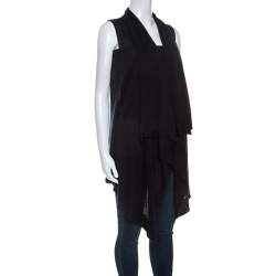 Jil Sander Navy Blue Knit Waterfall Front Sleeveless Sweater S 