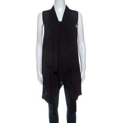 Jil Sander Navy Blue Knit Waterfall Front Sleeveless Sweater S 