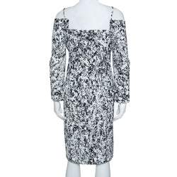 Jil Sander Monochrome Cotton Off Shoulder Risiko Dress M