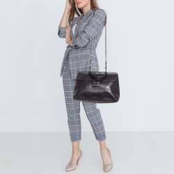 Pre Owned Jil Sander Dark Purple Leather Flap Top Handle Bag