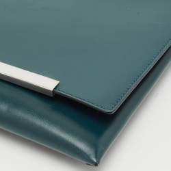 Jil Sander Teal Green Leather Metal Flap Wristlet Clutch