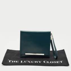 Jil Sander Teal Green Leather Metal Flap Wristlet Clutch