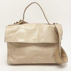 Jil Sander Beige Python Top Handle Bag