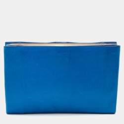 Pre Owned Jil Sander Blue/Off White Leather Triple Compartment Clutch