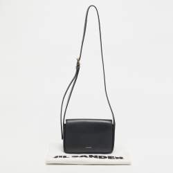 Pre Owned Jil Sander Black Leather Flap Sling Shoulder Bag