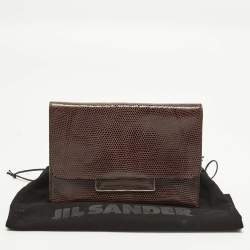 Pre Owned Jil Sander Burgundy Lizard Flap Clutch