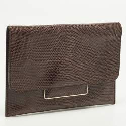 Pre Owned Jil Sander Burgundy Lizard Flap Clutch