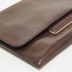 Pre Owned Jil Sander Burgundy Lizard Flap Clutch