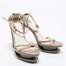 Jil Sander Grey Leather Ankle Strap Sandals Size 35
