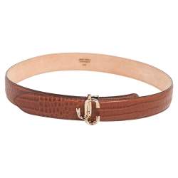 Jimmy Choo Brown Croc Embossed Leather Belt 75 CM
