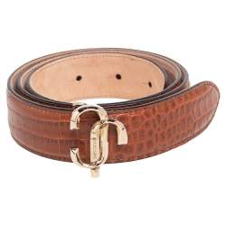 Jimmy Choo Brown Croc Embossed Leather Belt 75 CM
