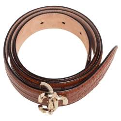 Jimmy Choo Brown Croc Embossed Leather Belt 75 CM