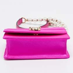 Pre Owned Jimmy Choo Fuchsia Satin Varenne Pearl Embellished Shoulder Bag