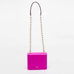 Pre Owned Jimmy Choo Fuchsia Satin Varenne Pearl Embellished Shoulder Bag