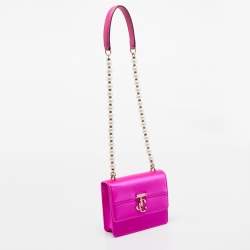 Pre Owned Jimmy Choo Fuchsia Satin Varenne Pearl Embellished Shoulder Bag