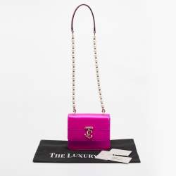 Pre Owned Jimmy Choo Fuchsia Satin Varenne Pearl Embellished Shoulder Bag